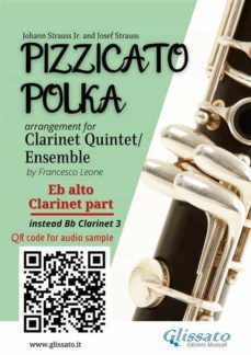 eb alto clarinet (instead clarinet 3) part of "pizzicato polka" clarinet quintet / ensemble sheet music (ebook)-9791222002866