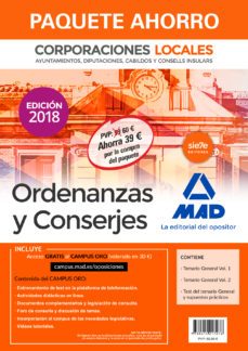 paquete ahorro ordenanzas y conserjes de corporaciones locales. ahorro de 39  (incluye temario general volumenes 1 y 2; test del-9788414217276