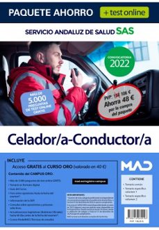 paquete ahorro + test online celador/a-conductor/a servicio andaluz de salud. ahorra 48&@x020ac; (incluye en papel: temario  comun temario especifico 1 y 2; y acceso gratis al curso oro con test-jose manuel ania palacio-9788414260296